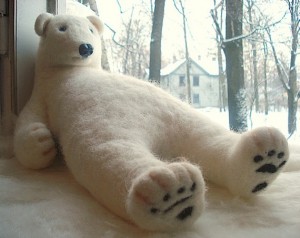 How adorable is this lazy little felt polar bear. Aupairs would love him.