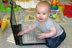 baby using skype, talking to au pair